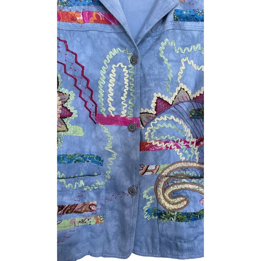 Norm Thompson Women’s Sz XL Embroidered Jacket Fun Pattern Ric Rac Patchwork - Picture 5 of 7